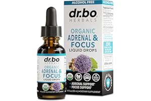 DR. BO Adrenal Support Supplements Liquid Drops - Organic Adrenal and Focus Supplement, Cortisol Manager Adaptogen Adults, Ginkgo Biloba for Kids Calm - Natural Brain and Memory Fatigue Stress Attention 1oz