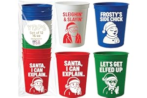 YOUR DREAM PARTY SHOP Christmas Cups – Funny Variety Pack - Set of 12 Reusable 16oz Stadium Plastic Cups Bulk– Christmas Decorations and Party Favors for Adults - Funny Cup for Adult Friendmas Party Decorations