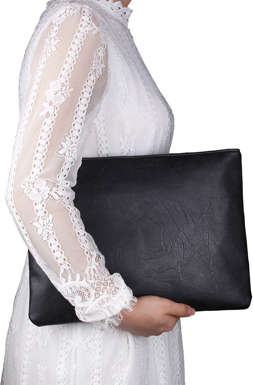 Fioeyr Oversized Clutch Bag Purse, Womens Large PU leather Evening Wristlet Envelop Handbag, Black, 34 x 1 x 24 cm - Image 3