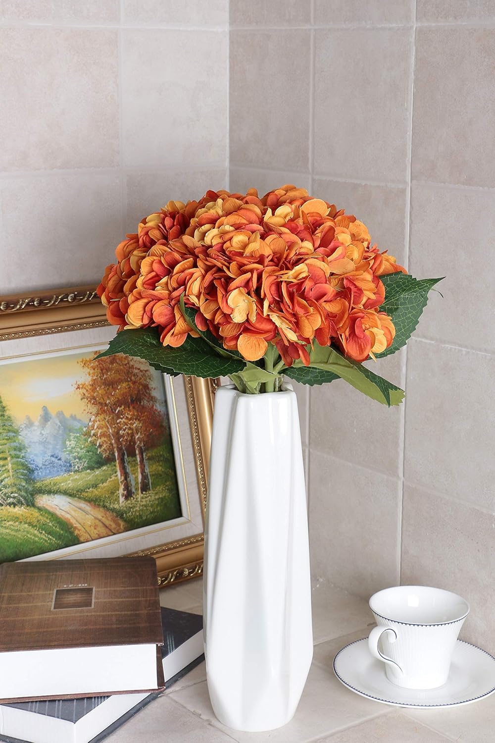 Orange Famibay 3 Stems Fake Flowers 17 7 Long Stem Silk Artificial Flowers Arrangements For Indoor Outdoor