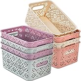 Frcctre 8 Pack Plastic Storage Baskets, Portable Small Pantry Organizer BasketS Bins with Handle, Stackable Household Organizers Nursery Basket for Home, Kitchen Cabinet Countertop Bedroom Bathroom
