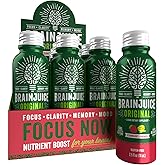 BrainJuice Energy & Focus Shot, Gluten Free Supplement, Healthy Drinks with Alpha GPC, Vitamin B & Organic Green Tea Extract Caffeine, Strawberry Lemonade, 2.5 fl oz, 12 pack