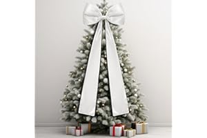 Daifunli 20 x 47 Inches Extra Large Christmas Satin Bows Christmas Tree Topper Decorations Giant Xmas Tree Toppers Bows for Home Wreath Wall Holiday Birthday Wedding Engagement Party Decor(White)