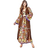 RABISS Hippie Costume Women 70s Costume Set Hippy Clothes 70's Dress Outfit 60s Halloween Party Costume For Women