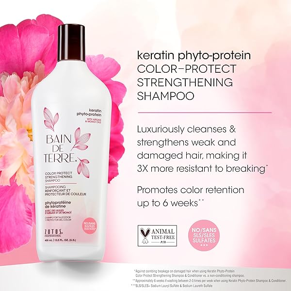BAIN DE TERRE KERATIN PHYTO-PROTEIN COLOR PROTECT STRENGTHENING SHAMPOO, COLOR-SAFE STRENGTHENING FOR WEAK & DAMAGED HAIR, SULFATE-FREE, PARABEN-FREE, 33.8 FL OZ