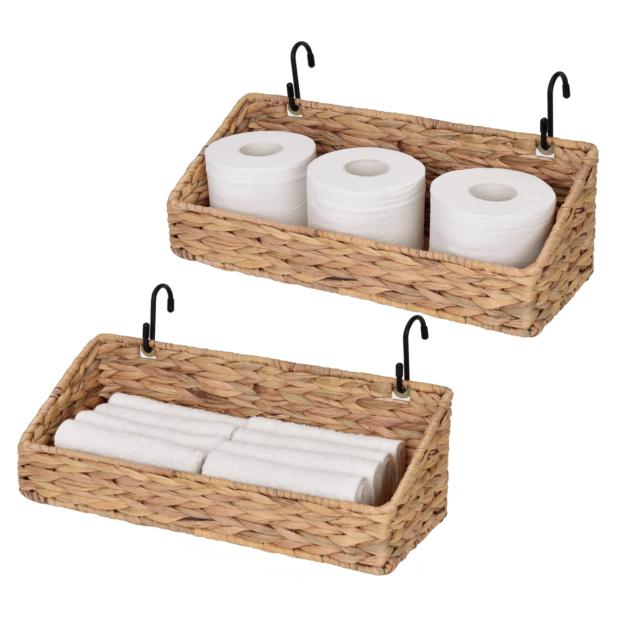 Photo 1 of StorageWorks Woven Wall Baskets for Storage, Water Hyacinth Baskets for Shelf, Wall Storage for Kitchen and Bathroom, Hanging Baskets for Organizing, 2 Pack