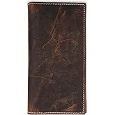 F&L CLASSIC Men's RFID Vintage Look premium Genuine Leather Long Bifold Wallet Checkbook Wallets,buffalo vintage leather