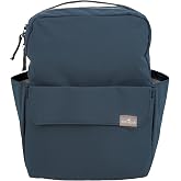 Mini Roo Diaper Bag Backpack, Navy Blue Baby Bag - 6 Pocket Daily Carry | Compact diaper bag backpack for baby essentials, laptop space, bottle pockets, magnetic closure, and wipeable navy fabric bag