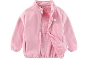 Toddler Kids Polar Fleece Jacket, Thickened Full-Zip Long Sleeve Warm Coats Outwear for Baby Boys Girls Autumn Spring Winter