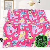 Pink Throw Blanket for Girls & Kids, Soft Fleece Plush Cute Blanket for Little Girls and Teen Girls Ages 3–12, Cozy Light Pink Blankets for Bed Couch Decor, Mermaid Gifts, Glow in The Dark Blanket
