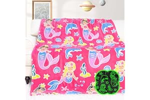 HWING Mermaid Blanket Toys for Girls Birthday Gifts - Glow in The Dark Kids Blanket Throw Birthday Decorations - Mermaid Gifts for Girls Age 2-12 Year Old