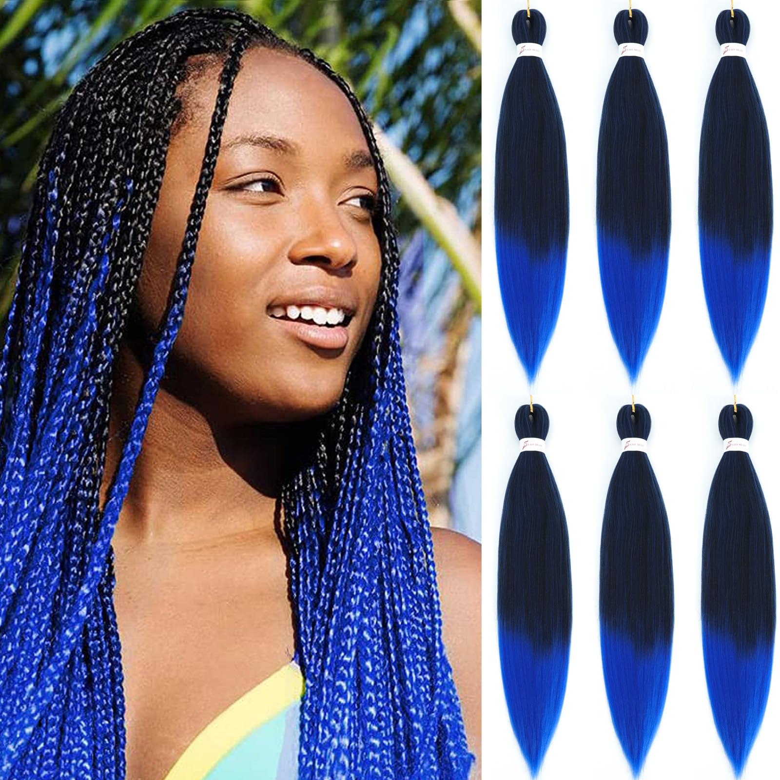 Easy Braid Pre stretched Braiding Hair Extensions - 26 Inch 6Packs Braiding Hair Soft Yaki Texture Crochet Synthetic Hair for Woman Hot Water Setting Crochet Braiding Hair Extensions (1B/Blue#) โ image 1