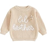 Newborn Baby Boy Knit Sweater Outfit Little Lil Brother Long Sleeve Letter Embroidery Top Sweatshirt Infant Fall Clothes