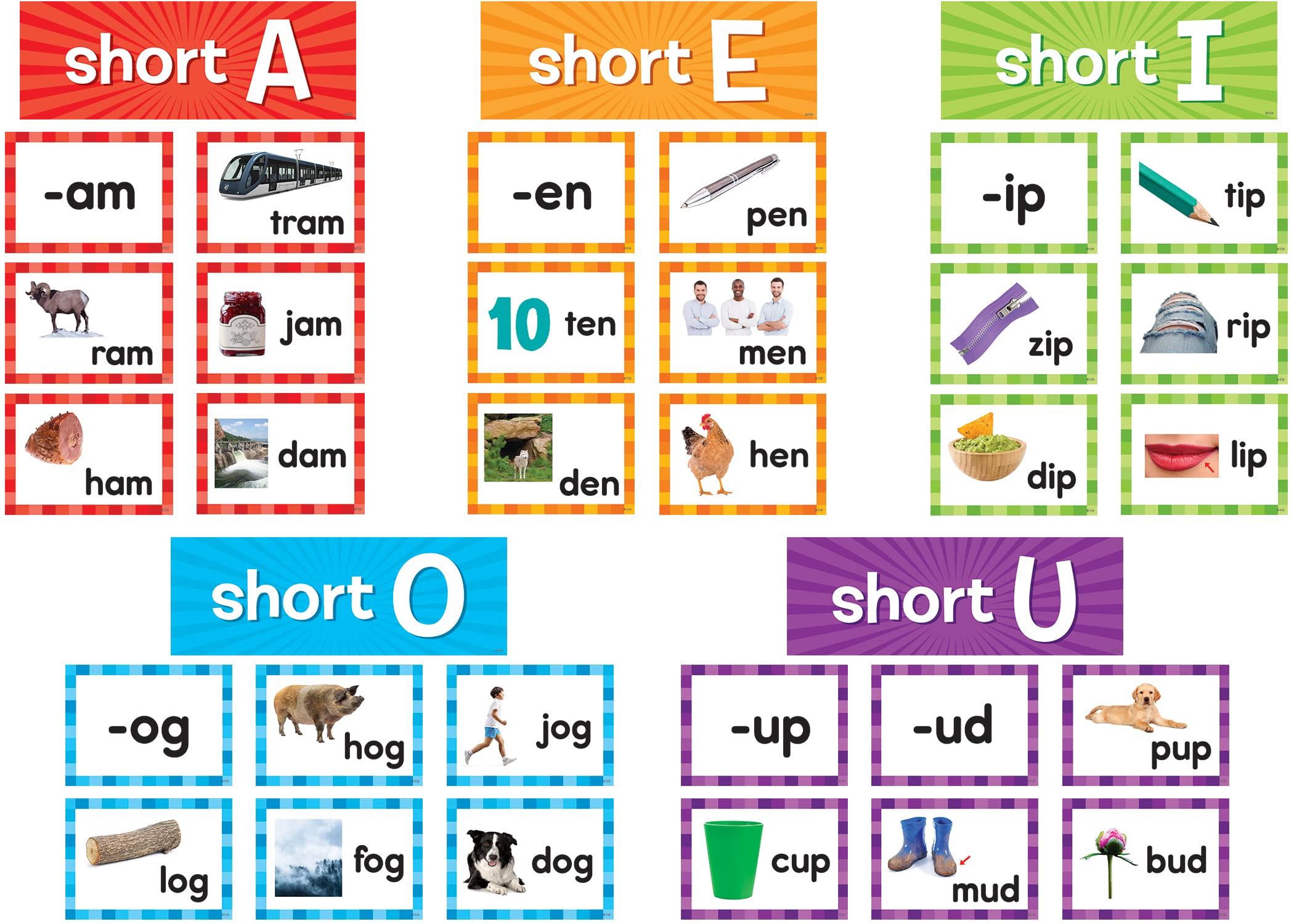 Short Vowels Pocket Chart Cards, 205 Pieces