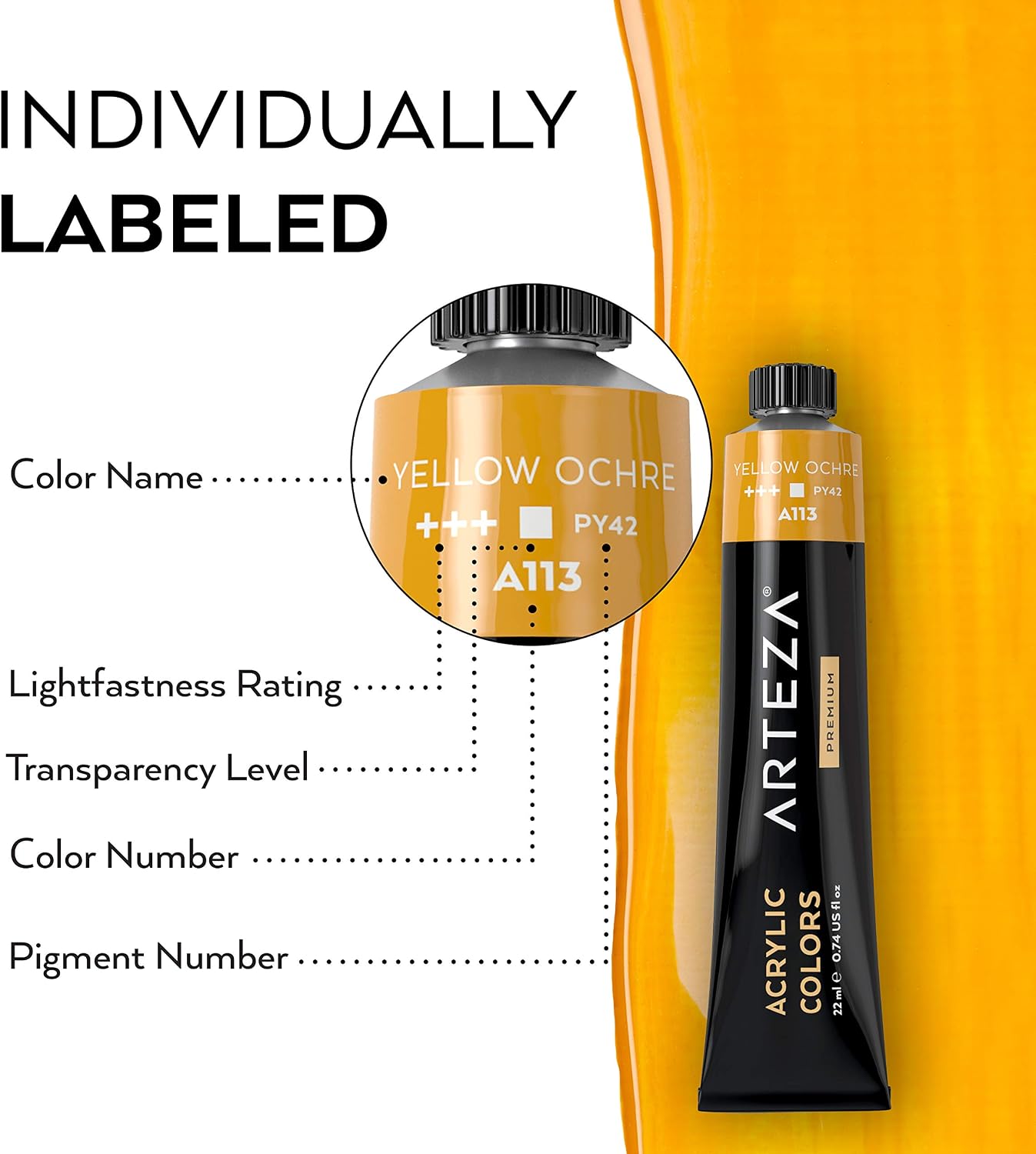 Arteza Acrylic Paint Set, 12 Colours/Tubes, (22 ml, 0.74 oz.), with Storage Box, Rich, Pigments, Non Fading, Non Toxic, Art Supplies for the Professional Artist & Hobby Painters - Image 4