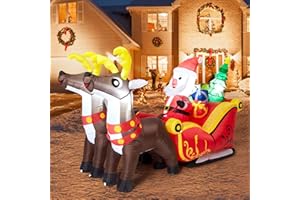 ACEKID 8FT Long Christmas Inflatable Santa Claus on Sleigh with Two Reindeers Gift Boxes and Christmas Tree, Inflatable Christmas Yard Decorations with Built-in LED for Home Lawn Garden Party Indoor Outdoor