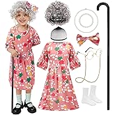 shyhand 10 PCS Kids Old Lady Costume for Girls 100 Days of School Grandma Costume Old Lady Wig Cosplay Accessories Dress Up