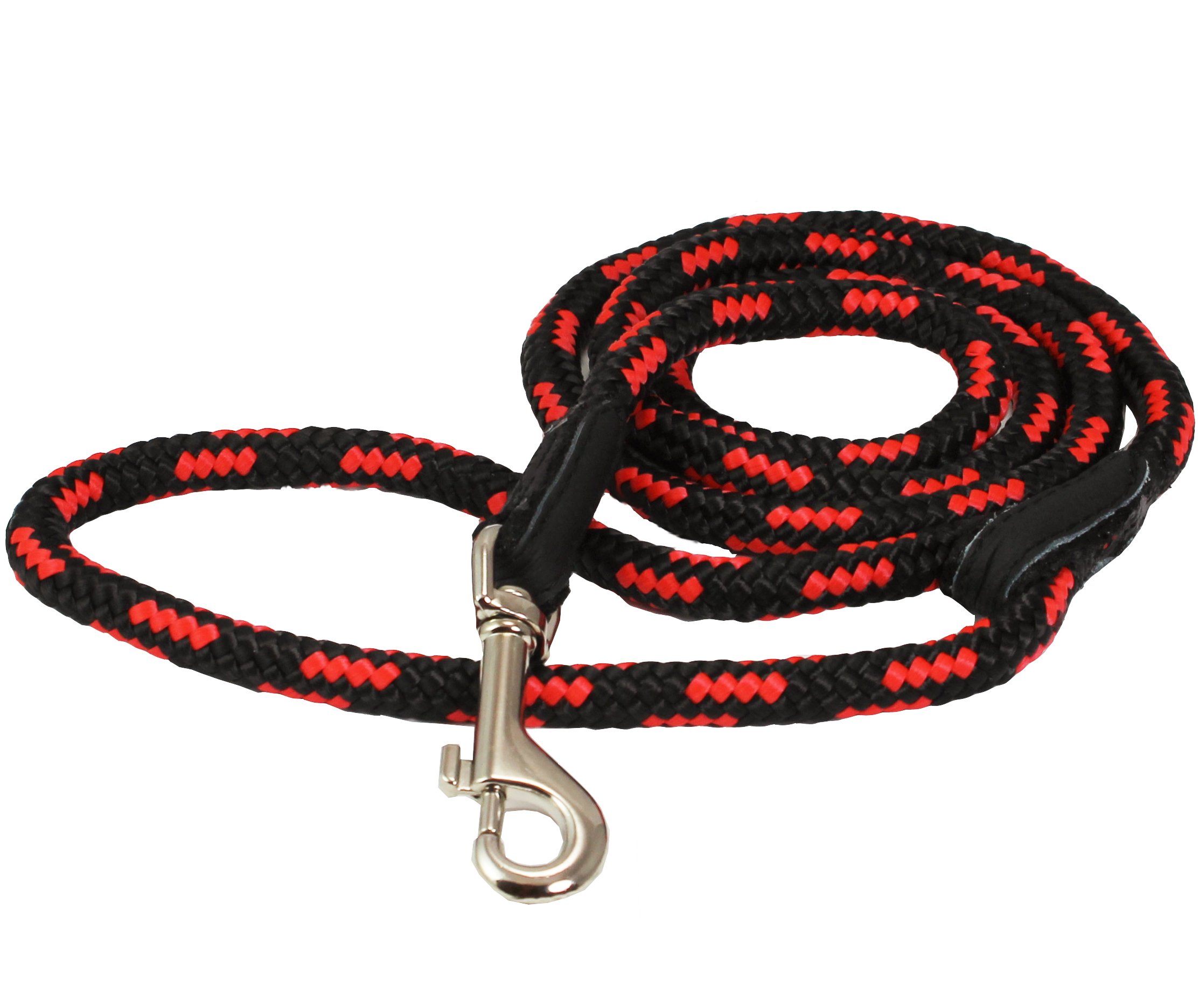 Dogs My Love Dog Rope Leash 4ft Long (XSmall: 4ft Long; 0.25" Diam (6mm), Red/Black)