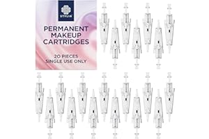 Stylia 20 Piece Permanent Makeup Cartridges for Microshading, Lip Lining, Detailing, Eyeliner & Eyebrows - Clear, Sharp, Disposable & Easy to Install - 1RL For Lining & Shading