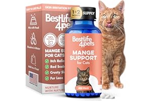 BESTLIFE4PETS Mange Support for Cats, Natural Cat Itchy Skin, Paws and Ears Relief - Soothes Welts, Scabs, Red and Flaky Skin Reducing Excessive Grooming and Patchy Fur for a Healthy Coat (400 Tiny Tasteless Pills)