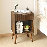 Fultyle Mid Century Modern Nightstand, Wood Bedside Table with Drawer and Opening Storage, End Table Living Room Fluted Night Stand with Solid Wood Legs for Bedroom (Rustic Brown)