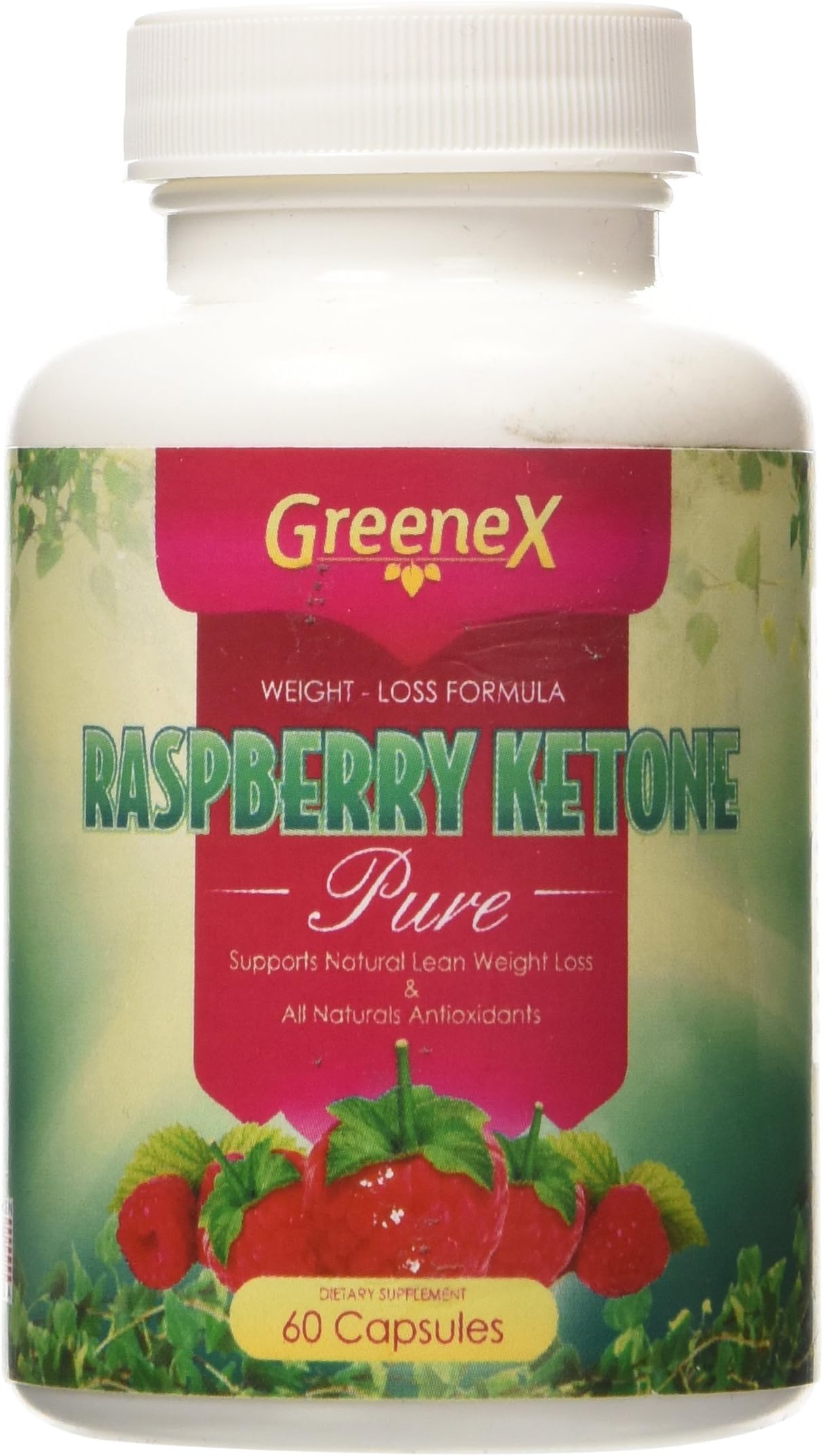 Raspberry Ketones Pure 60 Capsules 500 mg. Supports Natural Lean Weight Loss and All Naturals Antioxidants