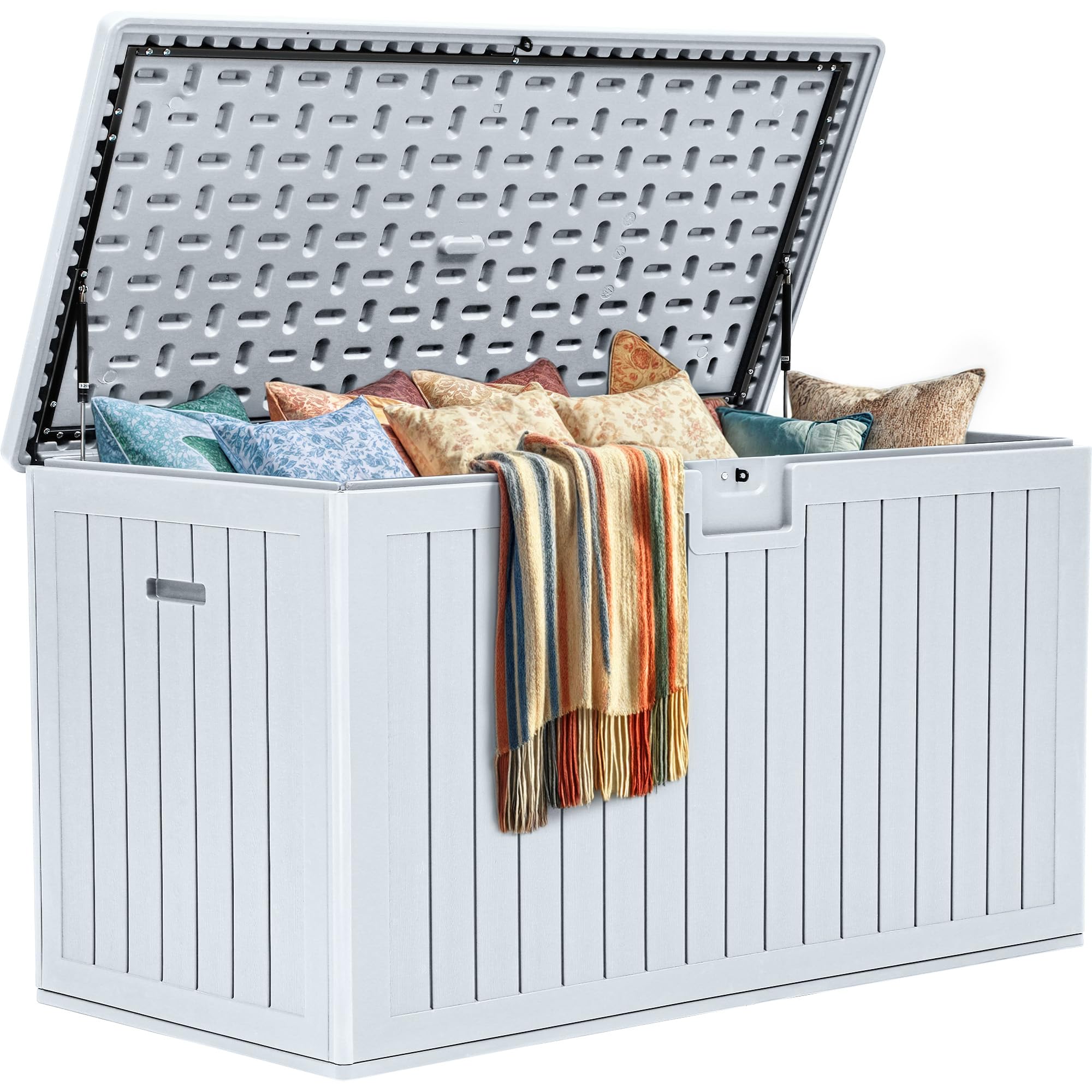Photo 1 of **HAS CRACKS/NO HARDWARE**YITAHOME 200 Gallon Extra Large Deck Box, Double-Wall Resin Outdoor Storage Box with Flexible Divider for Patio Cushions Pool Supplies Garden Tools, 990 lbs Load Capacity, Lockable (White)