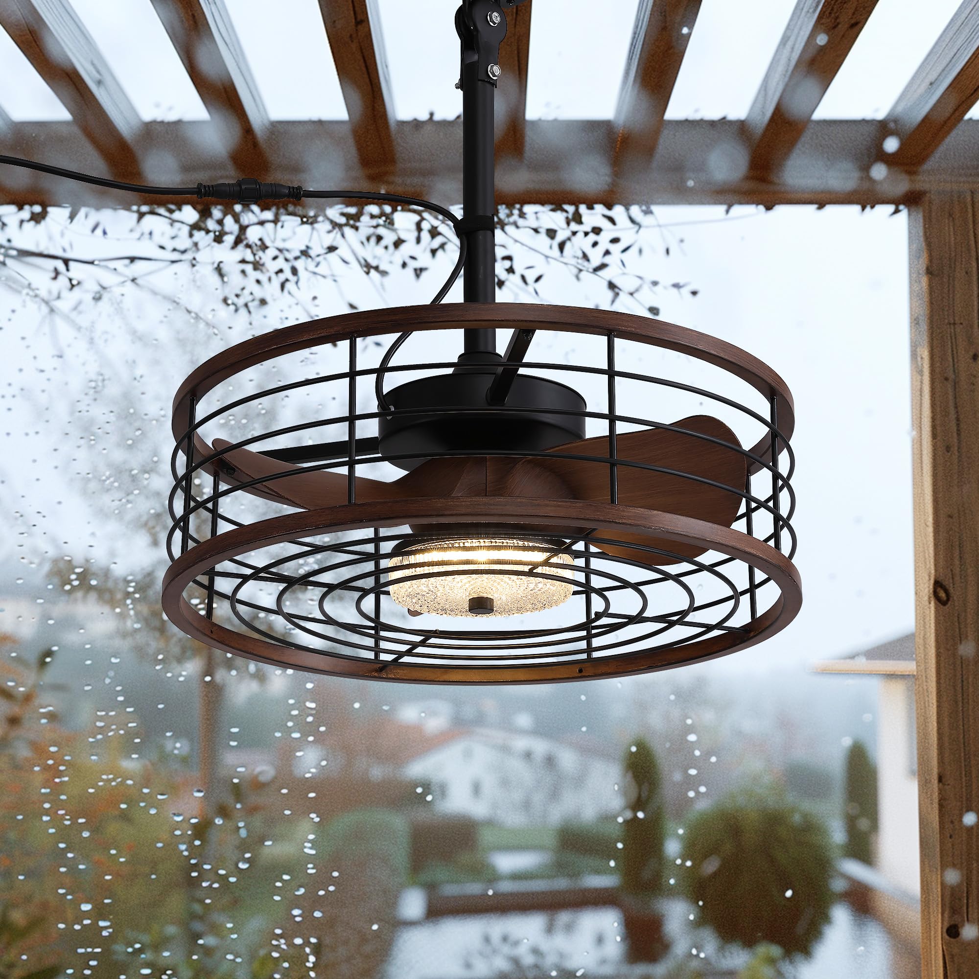 Photo 1 of Fansconce 20" Waterproof Outdoor Ceiling Fan with Light, Outdoor Hanging Fan for Patio, 6-Speed & 3 CCT LED, Caged Ceiling Fan with Smart APP & Remote Control, Perfect for Gazebo, Pergola, Canopy