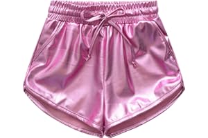 LAKIOLINS Girls Metallic Shorts Sparkle Hot Pants Shiny Dance Outfits Atletic Short Pants