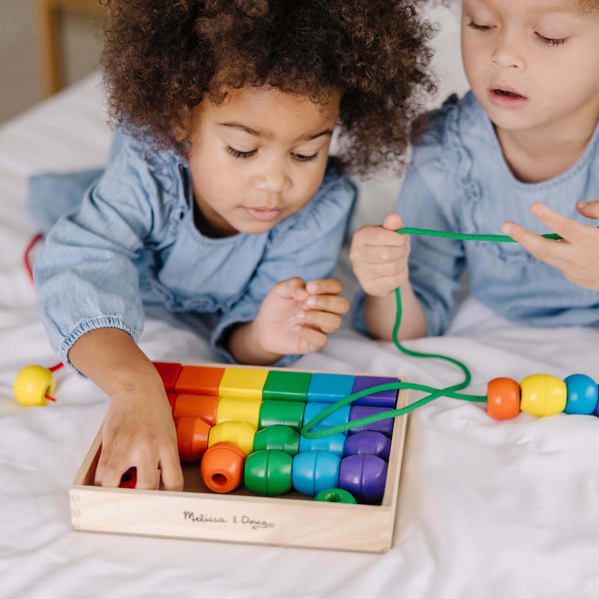 Melissa & Doug Primary Lacing Beads - Educational Toy with 8 Wooden Beads and 2 Laces