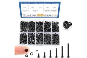 Kadrick 900Pcs M3 Screw Assortment,Machine Screws with Nuts Washers, Grade 10.9 Alloy Steel Hex Socket Button Head Black M3 Bolts Kit,Lenth Form 6mm-25mm