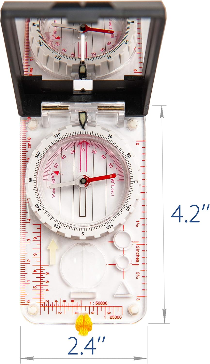 Sighting Compass Mirror Adjustable Declination - Boy Scout Compass Hiking Survival - Map Reading Compass Orienteering - Mirror Compass Hunting Fishing - Compass Backpacking Camping (White) : Sports & Outdoors