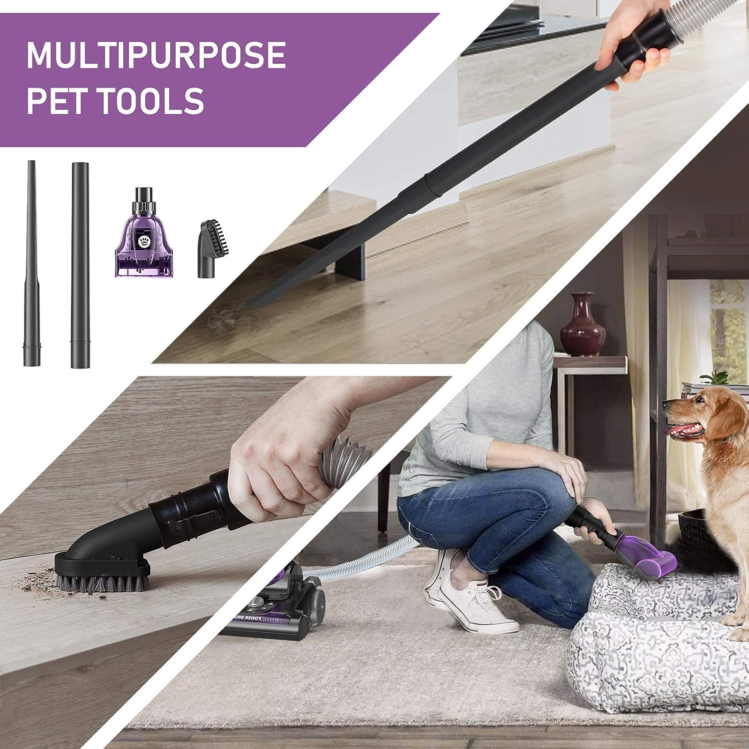MOOSOO Powerful Pet Upright Vacuum Cleaner, 1400W Powerful Suction and HEPA Media Filtration, Pet Power Brush, Crevice and Upholstery Tool, for Pet Hair, Carpet and Hard Floor - Model: U1400-PLUS -