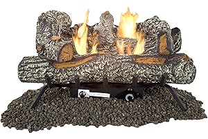Comfort Glow Vent Free Gas Fireplace Log Insert, 6 Pcs 24" Black Forest Logs, Dual Fuel (LP/NG), Double Yellow Flame, Adjustable Thermostat, Heats 1,250 Sq Ft