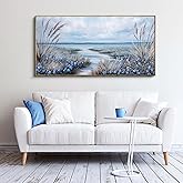 KLAKLA Beach Wall Art for Living Room 48x24 Inches Blue Ocean Wall Paintings Sea Wave Canvas Picture Artwork Modern Poster Bedroom Office Home Decor