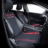 Elantrip 2PCs Front Car Seat Covers Leather MAGA Seat Protector Universal fit for Most Cars SUVs and Trucks Water Proof Seat Protector Black & Red
