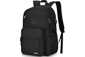 BIKROD Black Backpack for Men and Women, Backpack for School Teens Boys and Girls, Lightweight Casual High School Bookbag, Daily-use Travel Laptop Backpack with USB Charging Port Fits 15.6 Inch Notebook