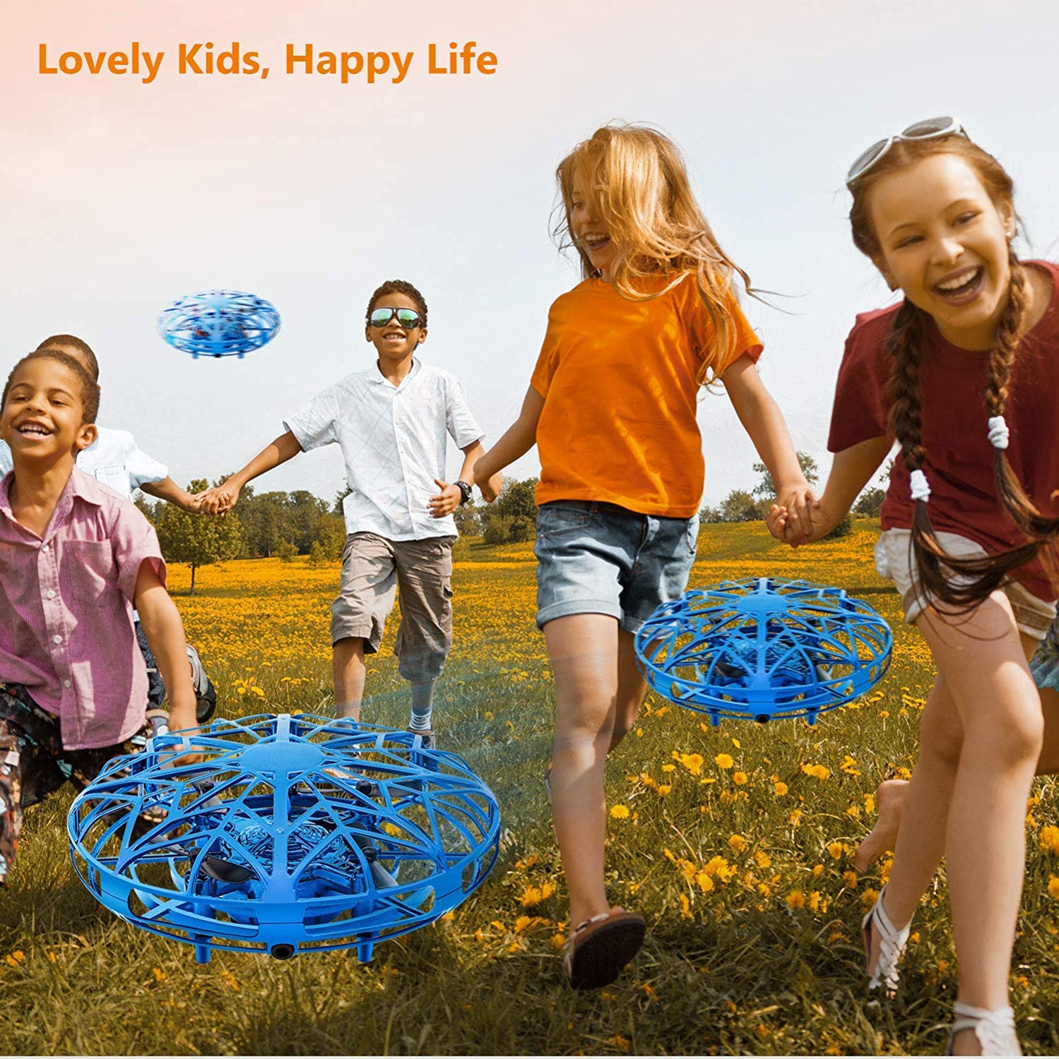 Autmor Mini UFO Drone Flying Toy Hand Operated Quadcopter Drones for Kids or Adults - Hands Free UFO Helicopter with 360° Rotating and Shinning LED Lights Easy Indoor Outdoor for Boys Girls - Gold