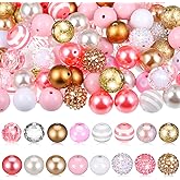 Zeyune 100 Pcs Colorful Chunky Bubblegum Beads 20mm Round Chunk Plastic Rhinestone Large Beads for Pen Jewelry Chain Making Craft Spacer Supplies Wedding Garland DIY(Pink Gold,Classic)