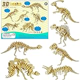LRIGYEH 3D Wooden Dinosaurs Puzzles for Adults Kids Wood Building Kits Including T-Rex, Brontosaurus, Spinosaurus, Triceratop