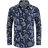 TIXMIE Men's Christmas Santa Claus Funny Print Long Sleeve Button Down wrinkle-resistant Holiday Party Shirt