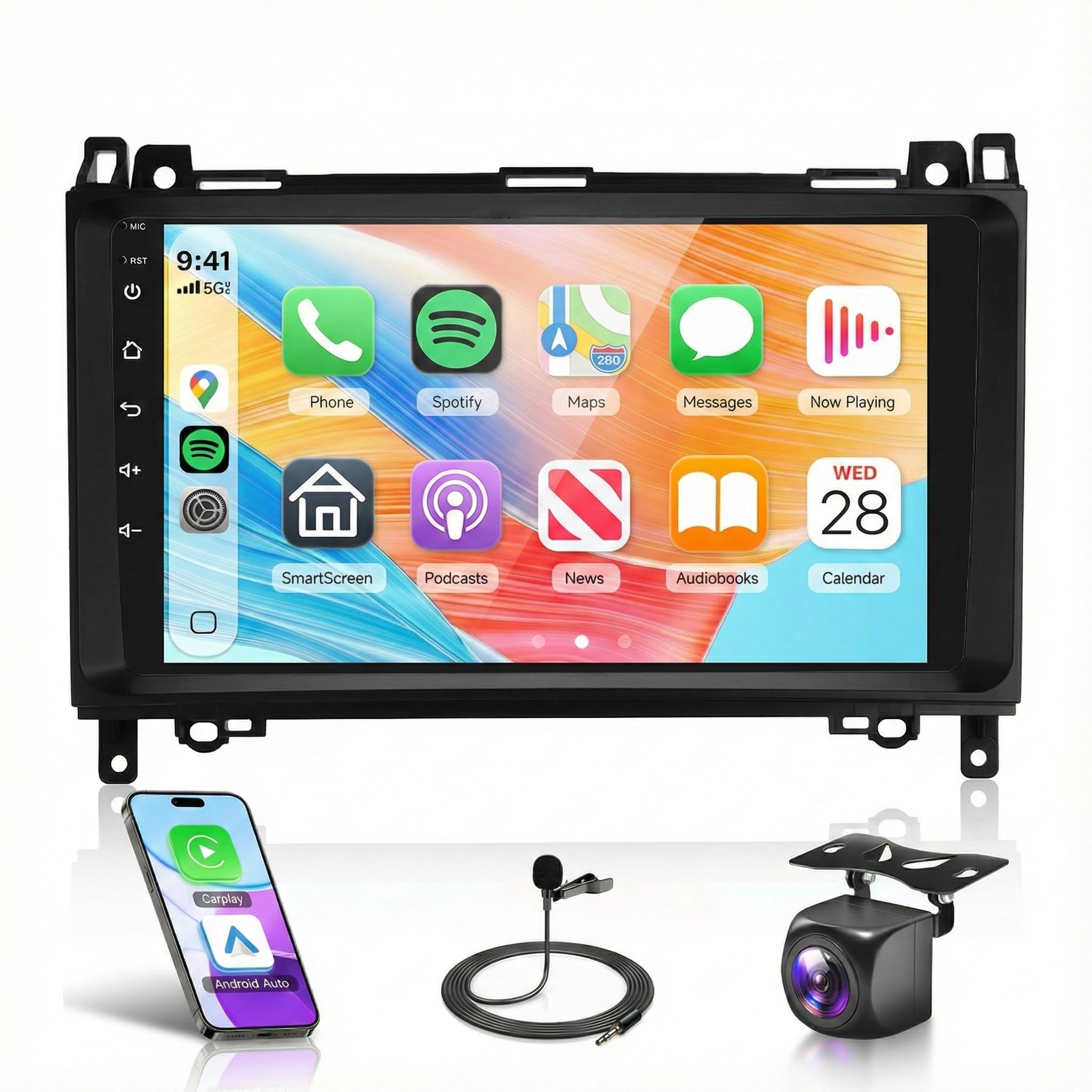 2G 64G Android Car Stereo for Mercedes Benz W169 W245 B160 B170 B180 B200 W639 Vito Viano W906 Sprinter with Carplay, 9 Inch Touch Screen Car Radio with GPS Bluetooth FM RDS Hifi Backup Camera