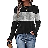 WIHOLL Womens Sweaters Trendy Color Block Tops Long Sleeve Shirts Fall Outfits Early Fall Fashion 2025 Winter Clothing