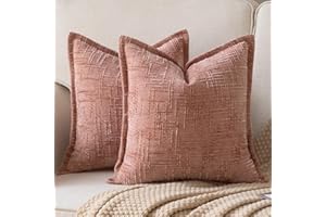 YAERTUN Chenille Throw Pillow Covers 16x16 Inch Set of 2 Textured Broadside Soft Cozy Velvet Cushion Covers Modern Farmhouse 