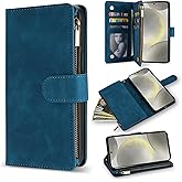 ZZXX for Samsung Galaxy S24 Wallet Case with RFID Blocking Card Slot PU Leather Zipper Flip Folio with Strap Kickstand Protective Cover for Samsung Galaxy S24 Case Wallet(Blue-6.2 inch)