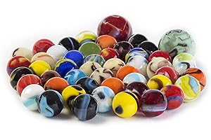 ADER PRODUCTS Glass Marbles Bulk, Set OF 50, (48 Players and 2 Shooters) Assorted Colors, Styles, and Finishes. with Game Marbles Rules.
