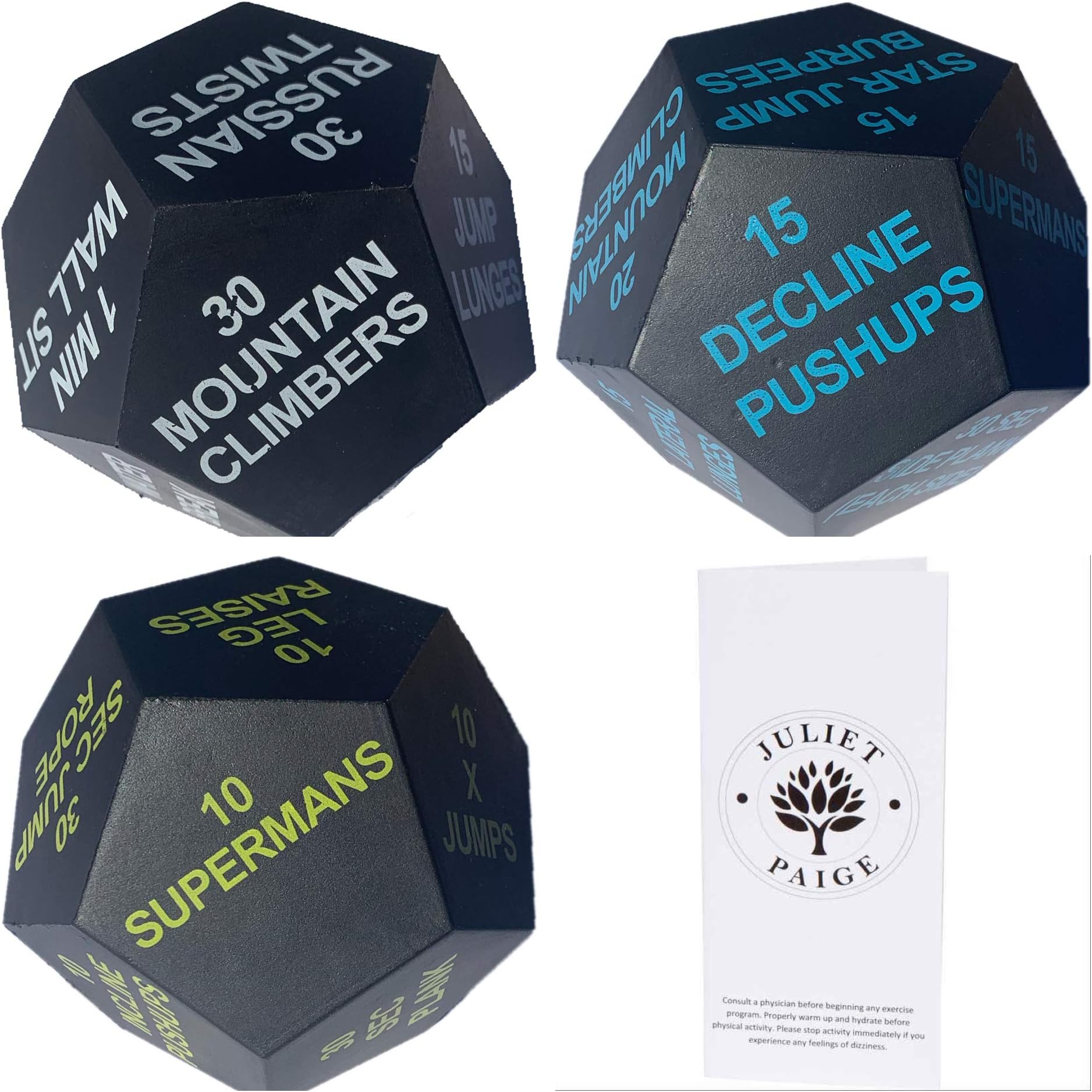 Juliet Paige Exercise Dice for Fitness, Workouts, WOD, Cardio, HIIT, and Sports Card