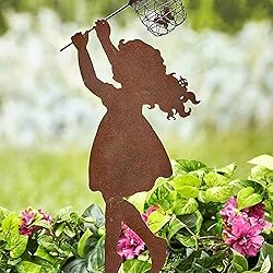 Outdoor Statues Boy Girl Metal Silhouettes Stake