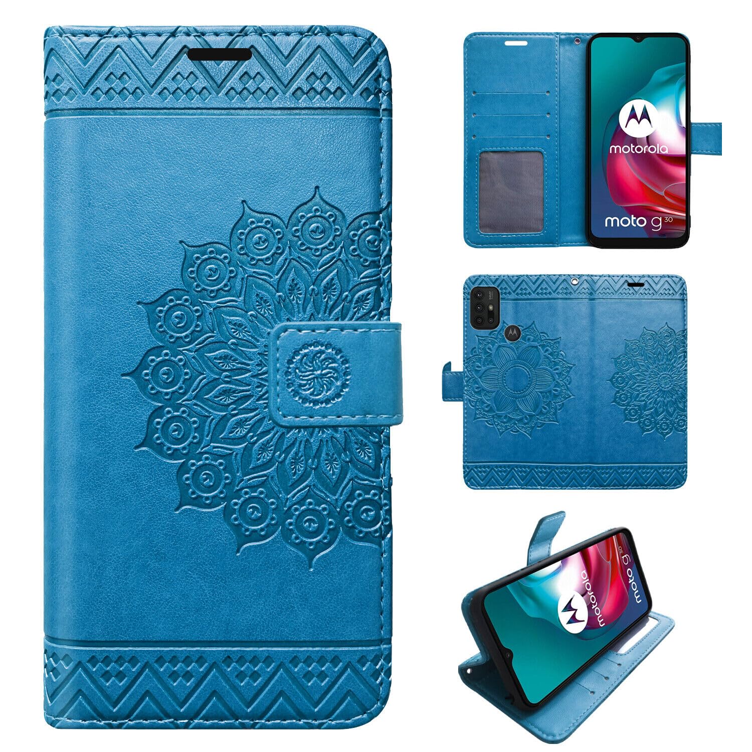 betterfon Case Compatible with Motorola Moto G10 / G20 / G30, Protective Flip Case with Card Slots, Magnetic Closure, Blue