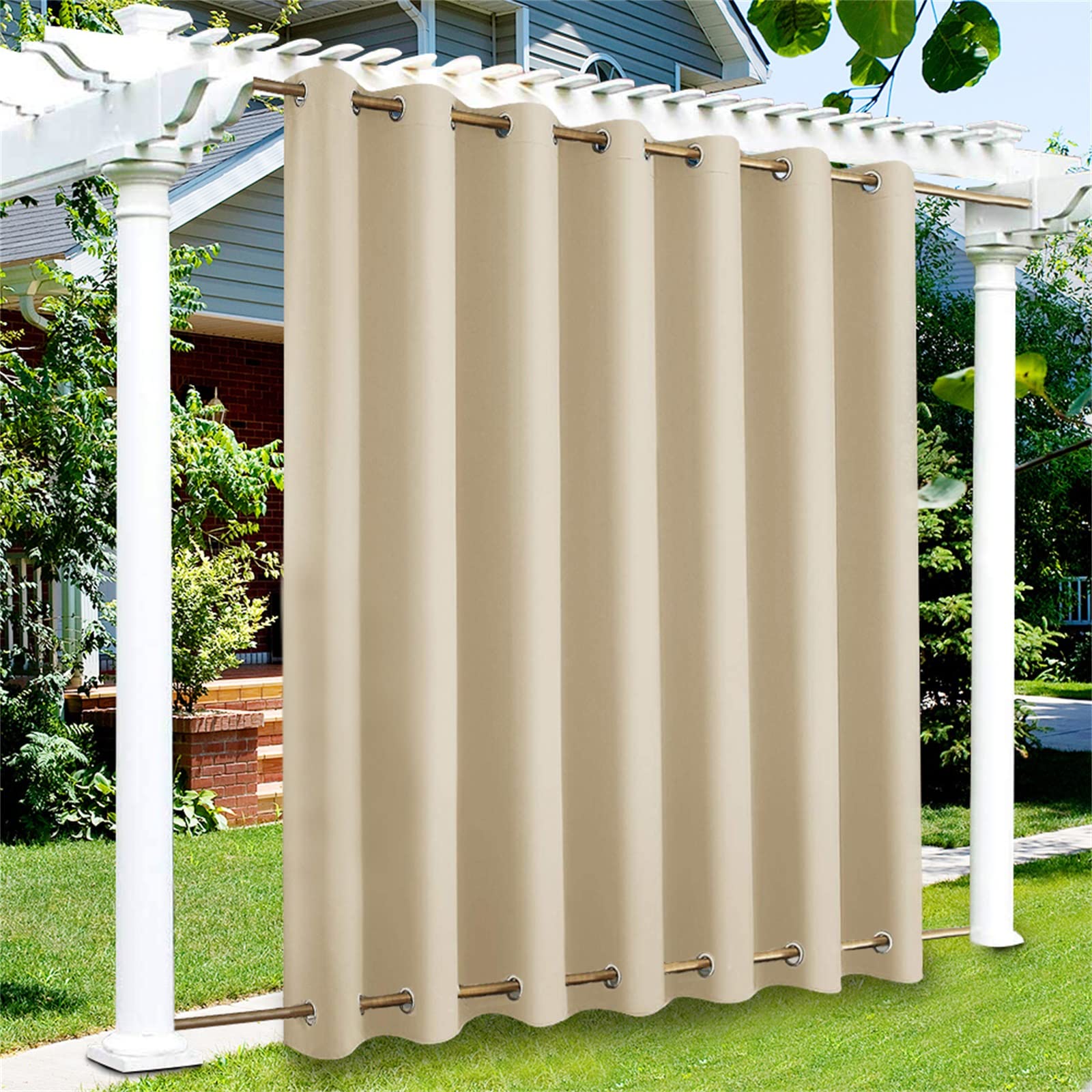 MINGPINHUIUS Curtains Waterproof with Grommet (Top and Bottom) - Garden Gazebo Patio Windproof Blackout Thermal Insulated Privacy Curtain Pergola Porch Pool (Beige, 1 Panel 100'' x 84'') (CL1)